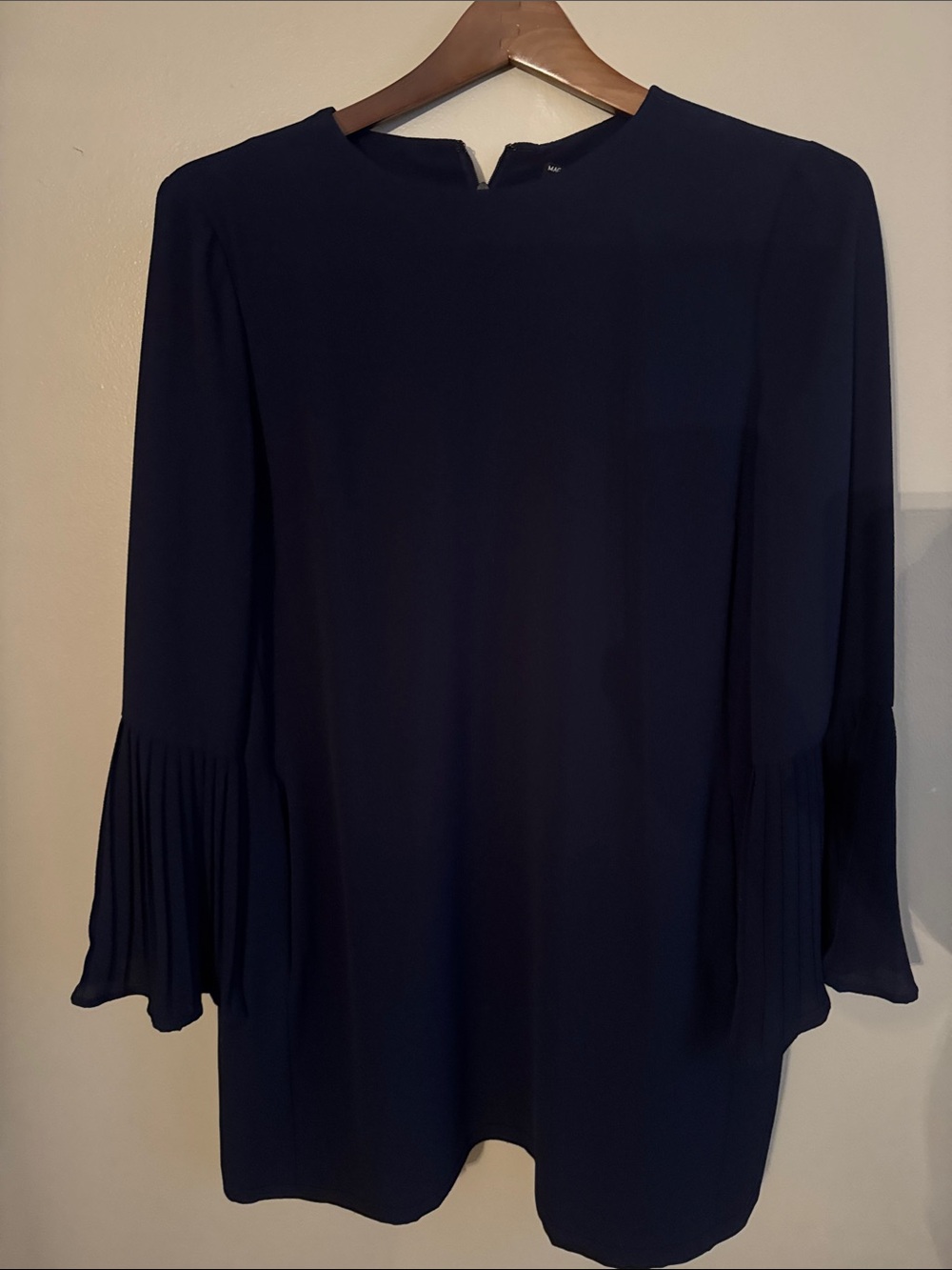 Maggy London Navy Long-Sleeve Midi Dress with Ruffle Pleated Cuffs